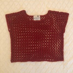 Kensie Red Fish Net Top